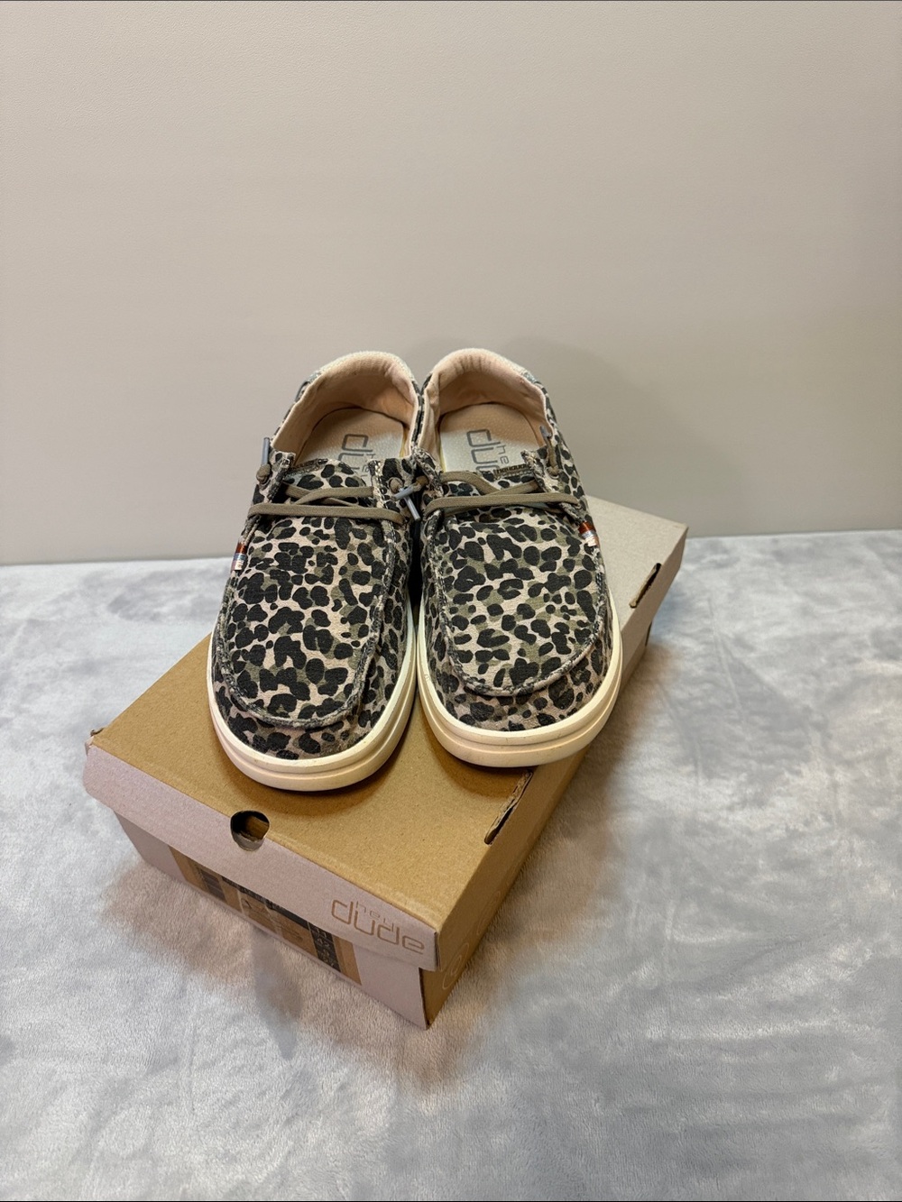 Hey Dude Leopard Print Slip-On Shoes in Black and Cream